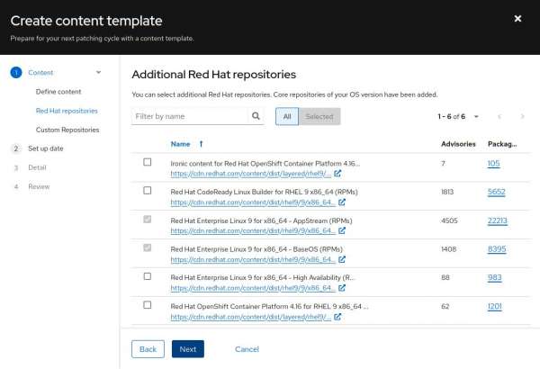 Selecting additional Red Hat repositories