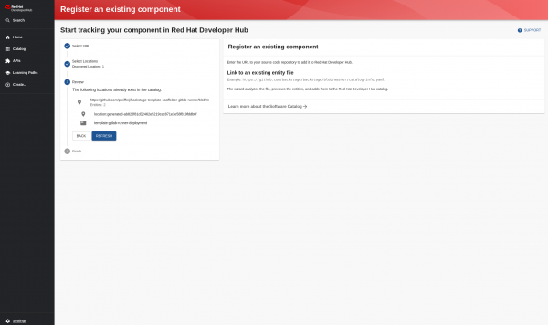 Registering an existing component in developer hub