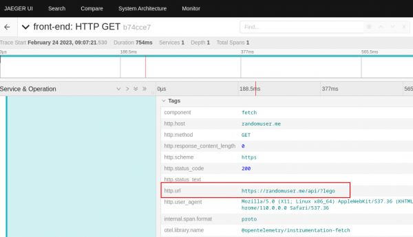 The trace information showing that the scrolling activity is calling an external API.